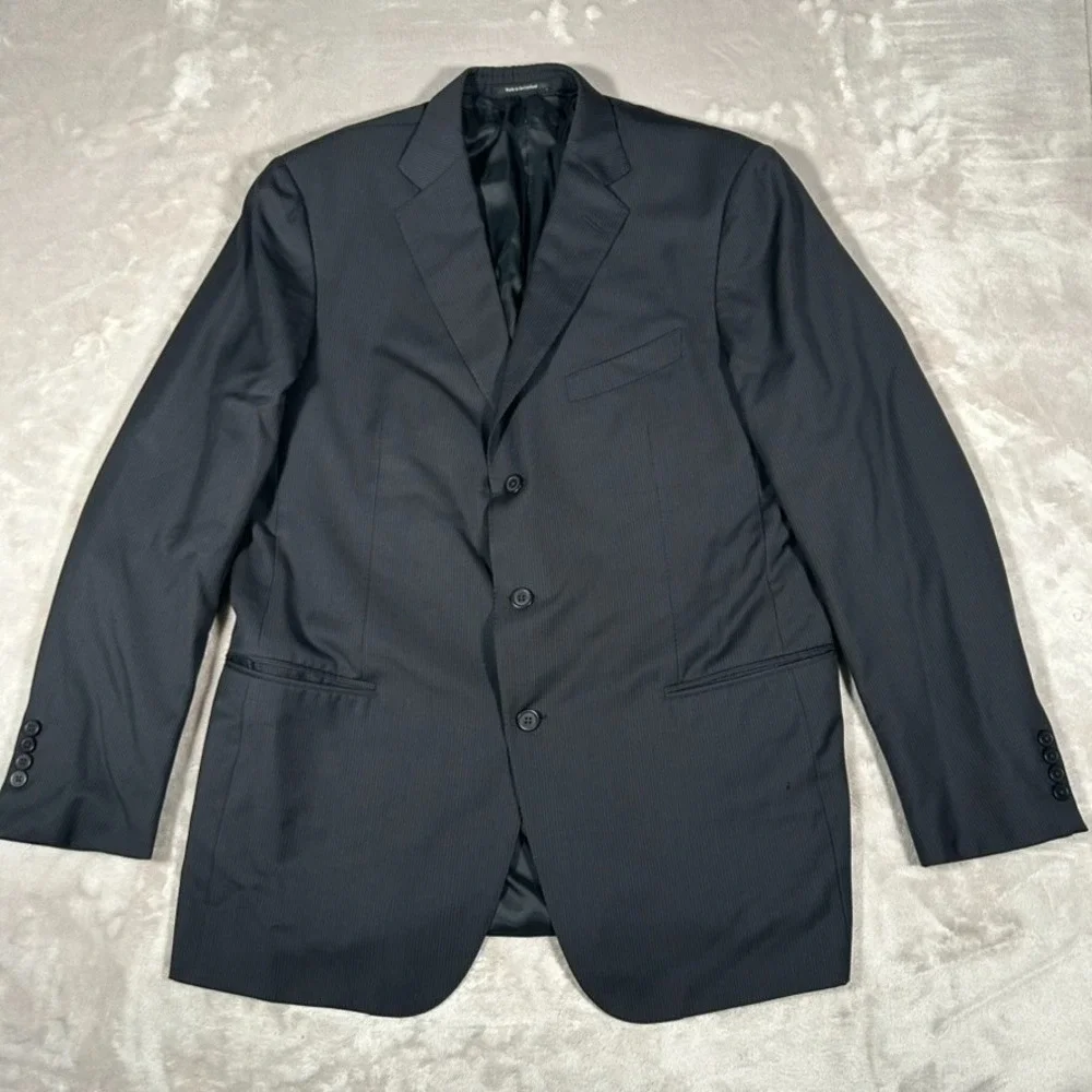 Ermenegildo Zegna Blazer Men 46L Black Striped Wool Sport Coat Designer Italy